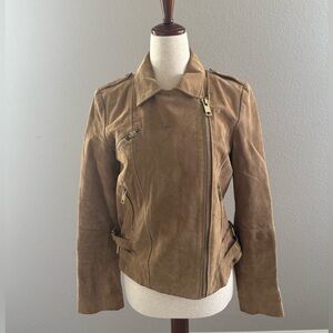 Mango Tan Suede Genuine Leather Biker Jacket